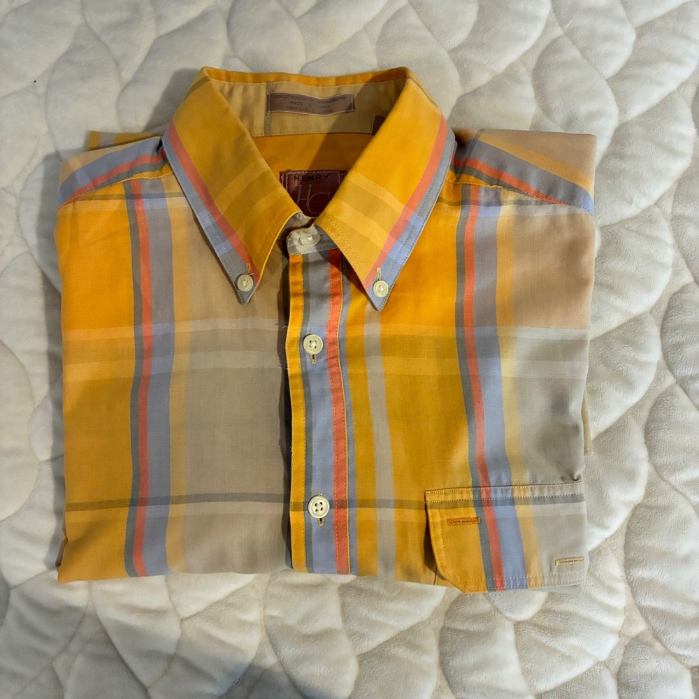 Henry Grethel Plaid Button Up Short Sleeve Casual Shirt Cotton Blend‎